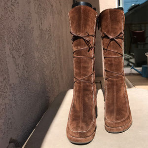 Via Spiga chocolate suede mid calf wedge boots 7.5